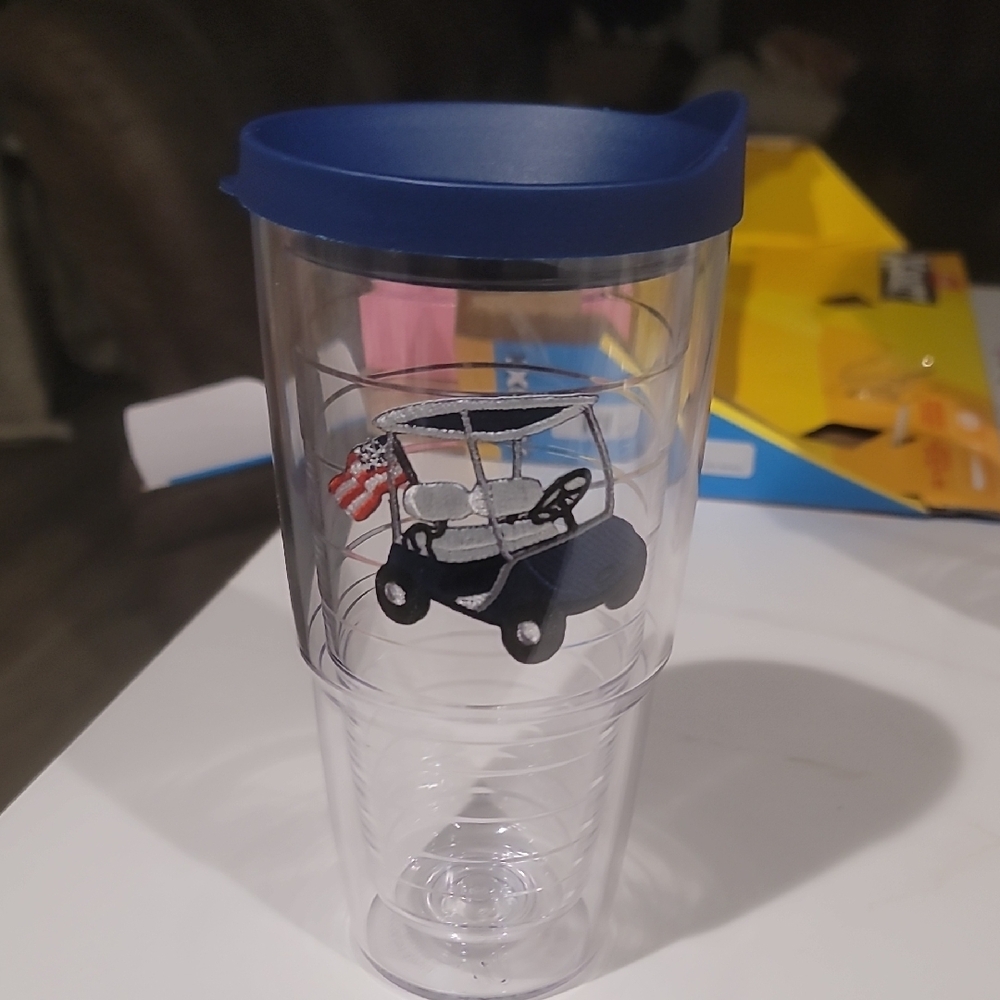 NWOT Tervis Clear Blue Golf Cart Patch Tumbler  With Blue Lid 24oz